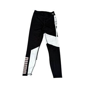 Puma Womens Colorblock Leggings Black/White Size S Activewear Stretch